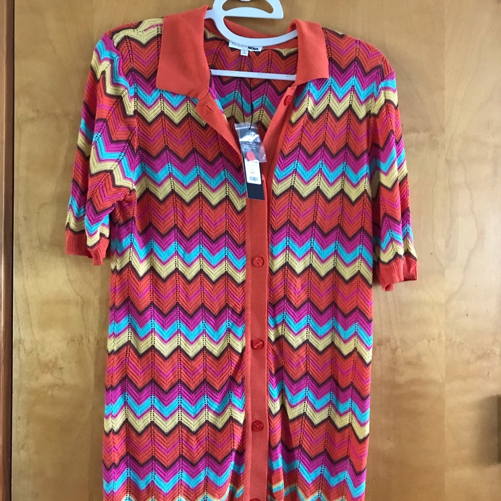 Fashion Nova Orange, Pink, Turquoise Chevron Knit Top